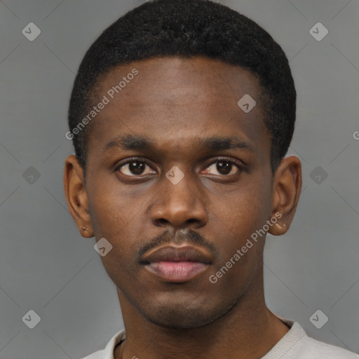 Neutral black young-adult male with short  brown hair and brown eyes