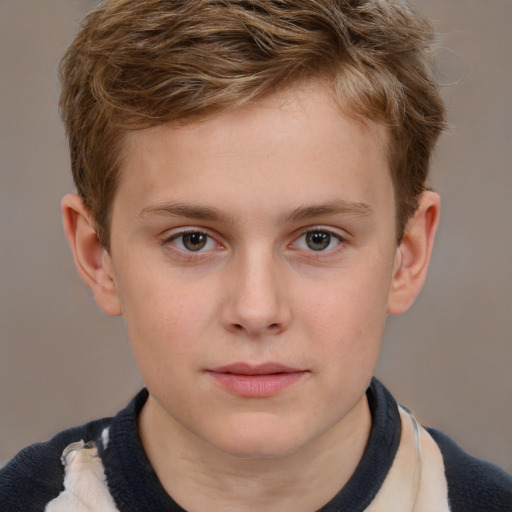 Neutral white child male with short  brown hair and grey eyes