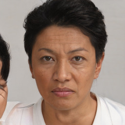 Neutral white adult female with short  brown hair and brown eyes