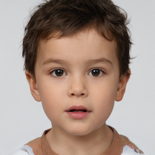 Neutral white child male with short  brown hair and brown eyes