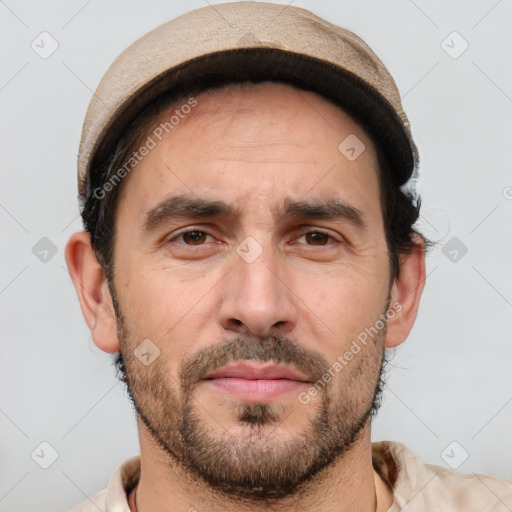 Neutral white adult male with short  brown hair and brown eyes