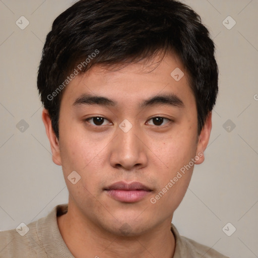 Neutral asian young-adult male with short  brown hair and brown eyes