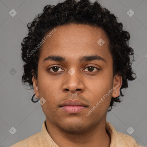 Neutral black young-adult male with short  brown hair and brown eyes