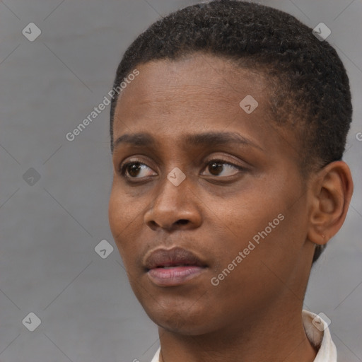 Neutral black young-adult male with short  brown hair and brown eyes