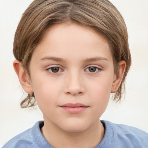 Neutral white child female with medium  brown hair and grey eyes