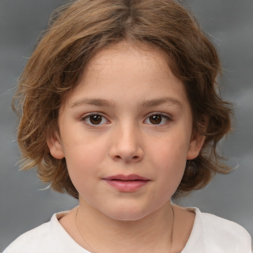 Neutral white child female with medium  brown hair and brown eyes