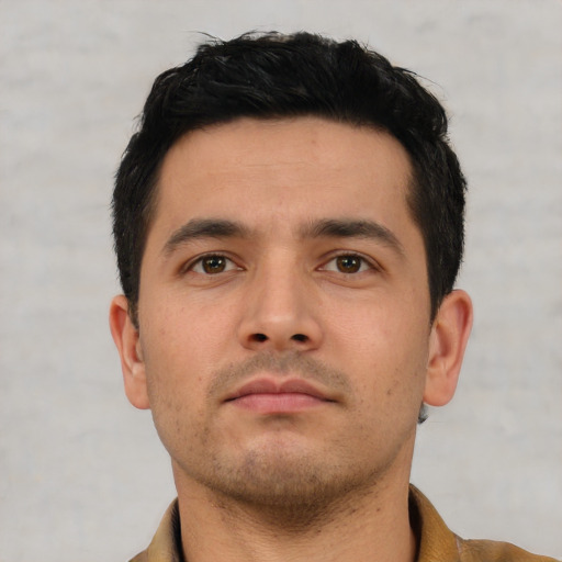 Neutral asian young-adult male with short  brown hair and brown eyes