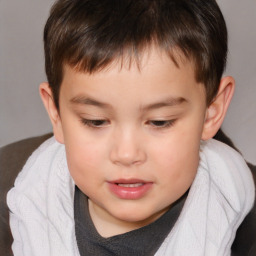 Joyful white child male with short  brown hair and brown eyes