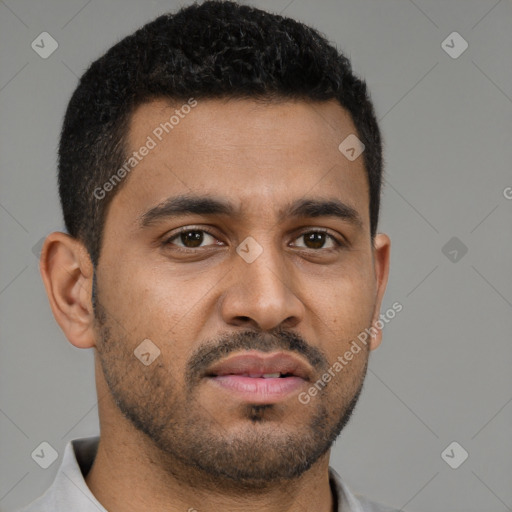 Neutral black young-adult male with short  brown hair and brown eyes