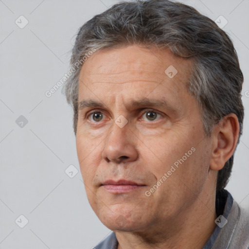 Neutral white middle-aged male with short  brown hair and brown eyes