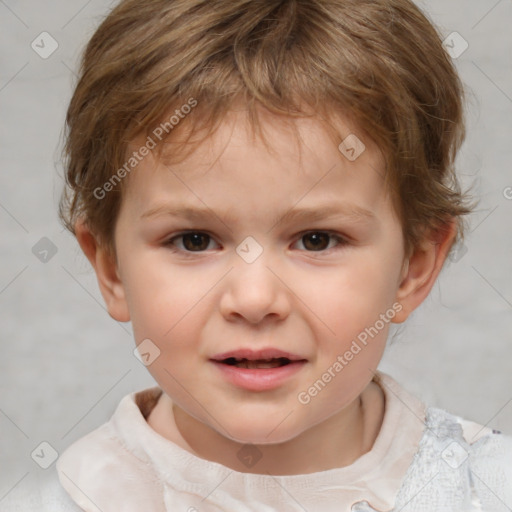 Neutral white child female with short  brown hair and brown eyes