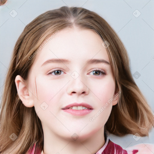 Neutral white young-adult female with medium  brown hair and grey eyes