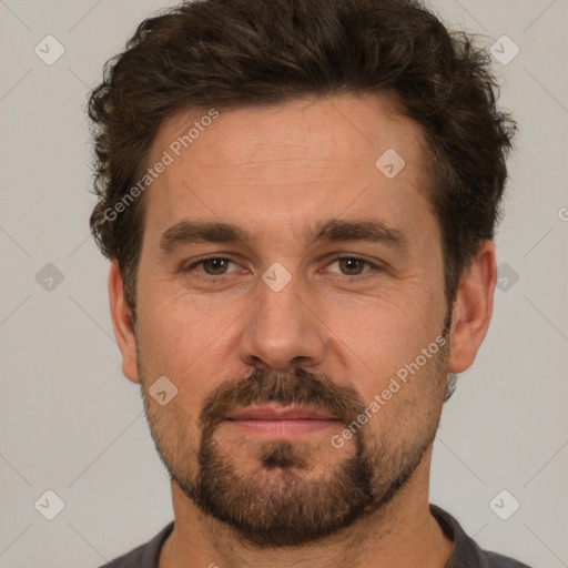 Neutral white adult male with short  brown hair and brown eyes