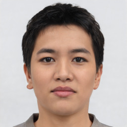 Neutral asian young-adult male with short  black hair and brown eyes