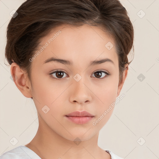 Neutral white young-adult female with short  brown hair and brown eyes