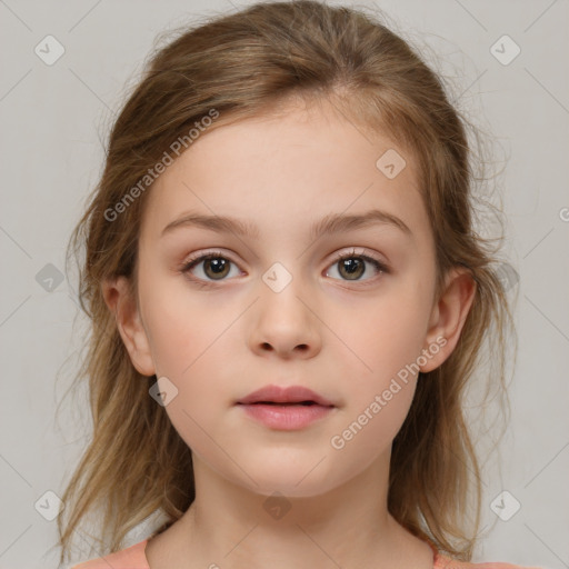 Neutral white child female with medium  brown hair and brown eyes