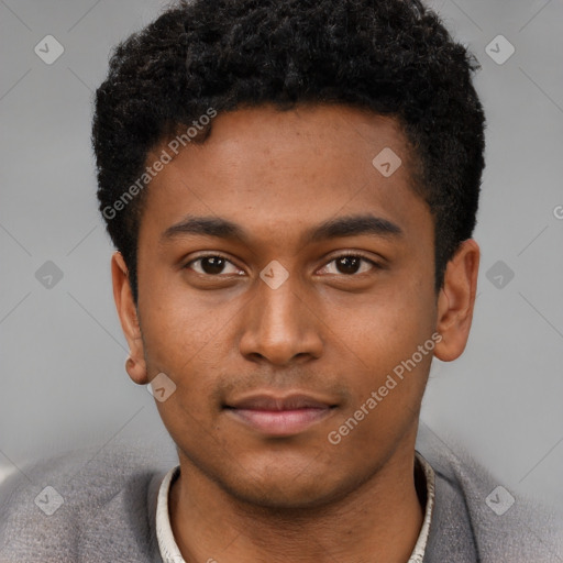 Neutral latino young-adult male with short  brown hair and brown eyes