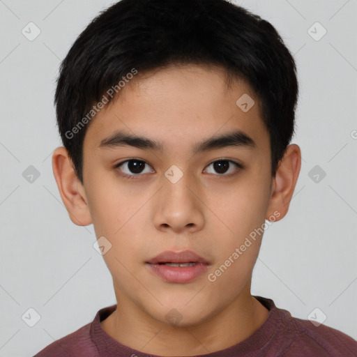 Neutral asian young-adult male with short  brown hair and brown eyes