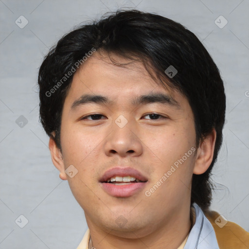 Neutral asian young-adult male with short  brown hair and brown eyes