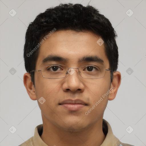 Neutral asian young-adult male with short  black hair and brown eyes