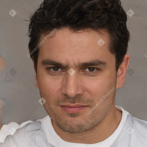 Neutral white adult male with short  brown hair and brown eyes