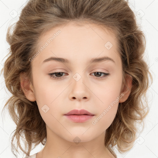 Neutral white child female with medium  brown hair and brown eyes