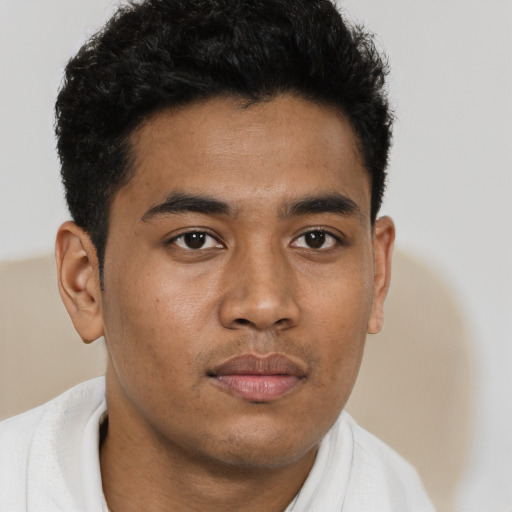 Neutral latino young-adult male with short  brown hair and brown eyes