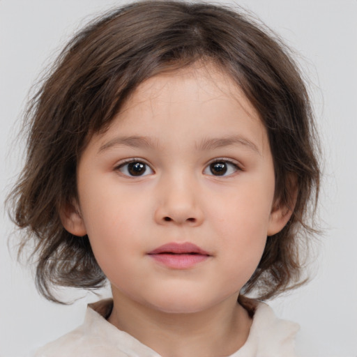 Neutral white child female with medium  brown hair and brown eyes