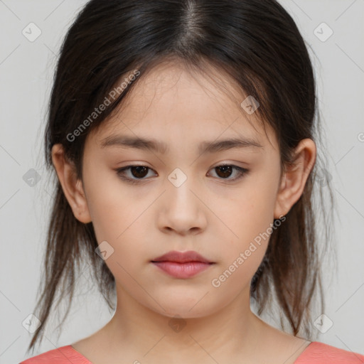 Neutral white child female with medium  brown hair and brown eyes