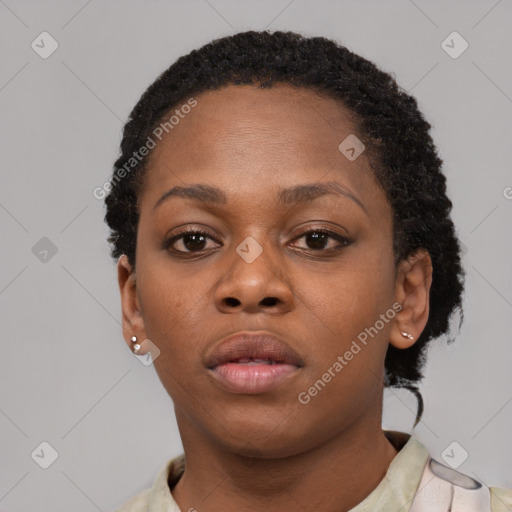 Neutral black young-adult female with short  brown hair and brown eyes