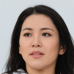 Neutral asian young-adult female with medium  brown hair and brown eyes