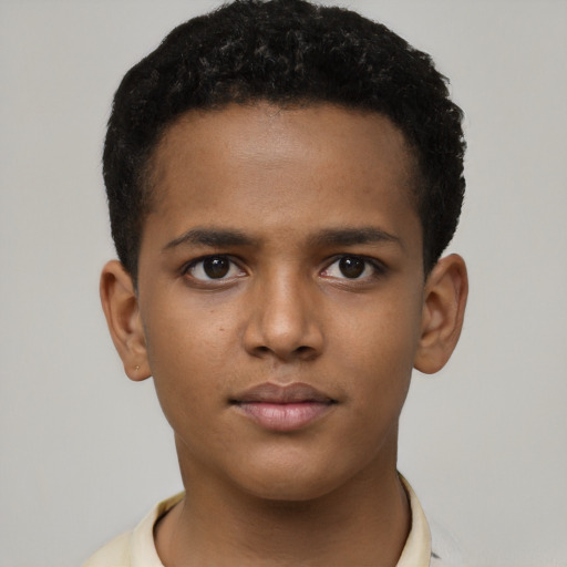 Neutral latino child male with short  brown hair and brown eyes