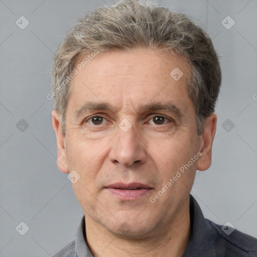 Neutral white adult male with short  brown hair and brown eyes