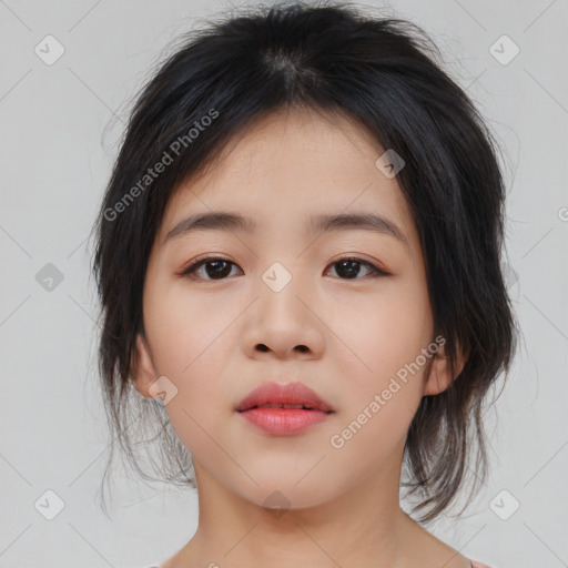 Neutral asian young-adult female with medium  brown hair and brown eyes