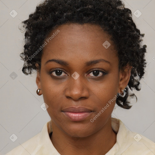 Neutral black young-adult female with short  brown hair and brown eyes