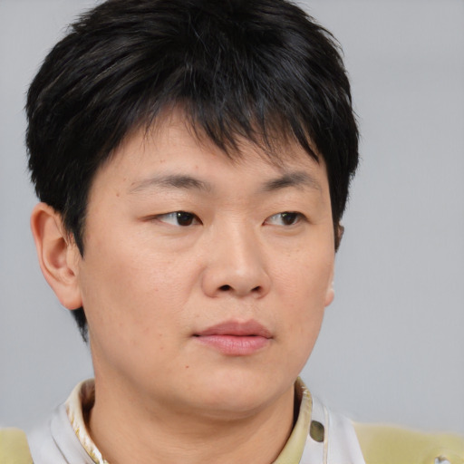Neutral asian young-adult male with short  brown hair and brown eyes