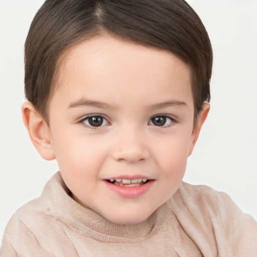 Joyful white child female with short  brown hair and brown eyes