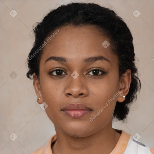 Neutral black young-adult female with short  brown hair and brown eyes