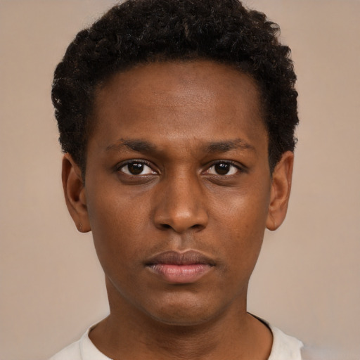 Neutral black young-adult male with short  brown hair and brown eyes