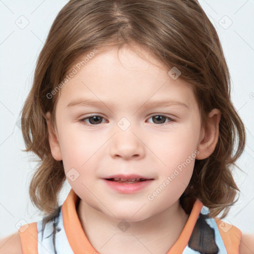 Neutral white child female with medium  brown hair and brown eyes