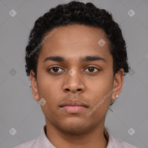 Neutral black young-adult male with short  brown hair and brown eyes