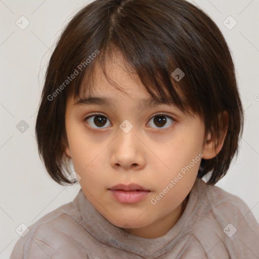 Neutral white child female with medium  brown hair and brown eyes