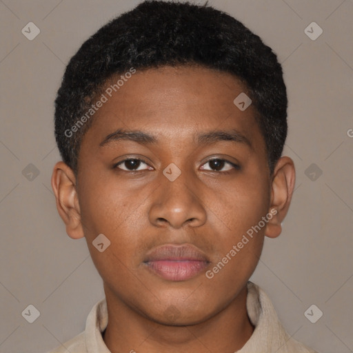 Neutral latino young-adult male with short  brown hair and brown eyes