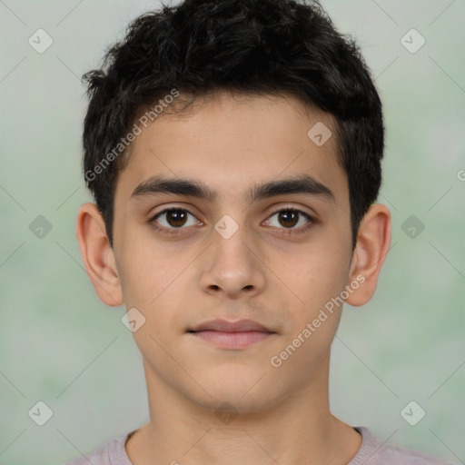 Neutral latino young-adult male with short  brown hair and brown eyes