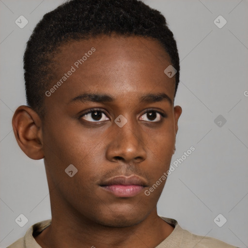 Neutral black young-adult male with short  brown hair and brown eyes