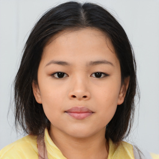 Neutral asian child female with medium  brown hair and brown eyes