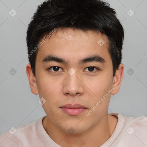 Neutral asian young-adult male with short  brown hair and brown eyes