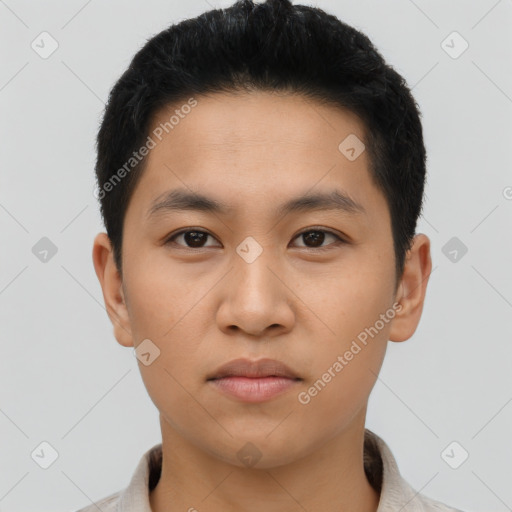 Neutral asian young-adult male with short  black hair and brown eyes