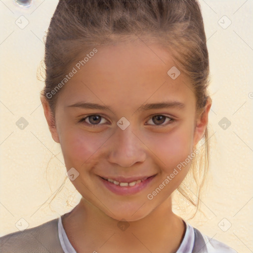 Joyful white child female with short  brown hair and brown eyes