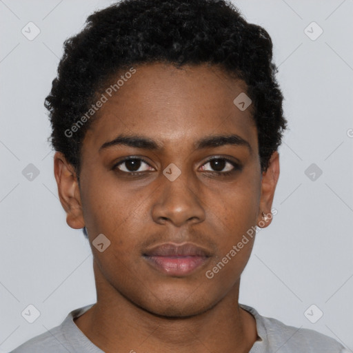 Neutral black young-adult female with short  brown hair and brown eyes